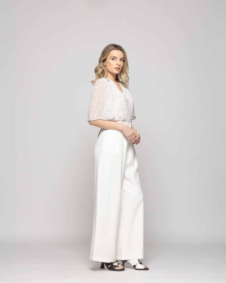Pantalón Mujer Tulipan Con Pinzas Blanco Crudo