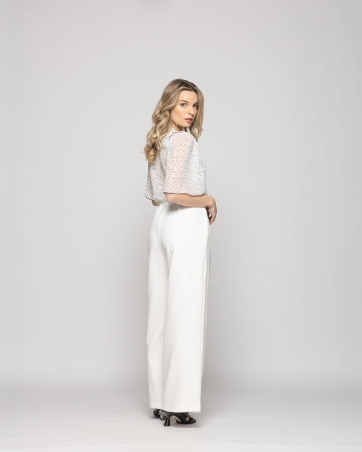 Pantalón Mujer Tulipan Con Pinzas Blanco Crudo