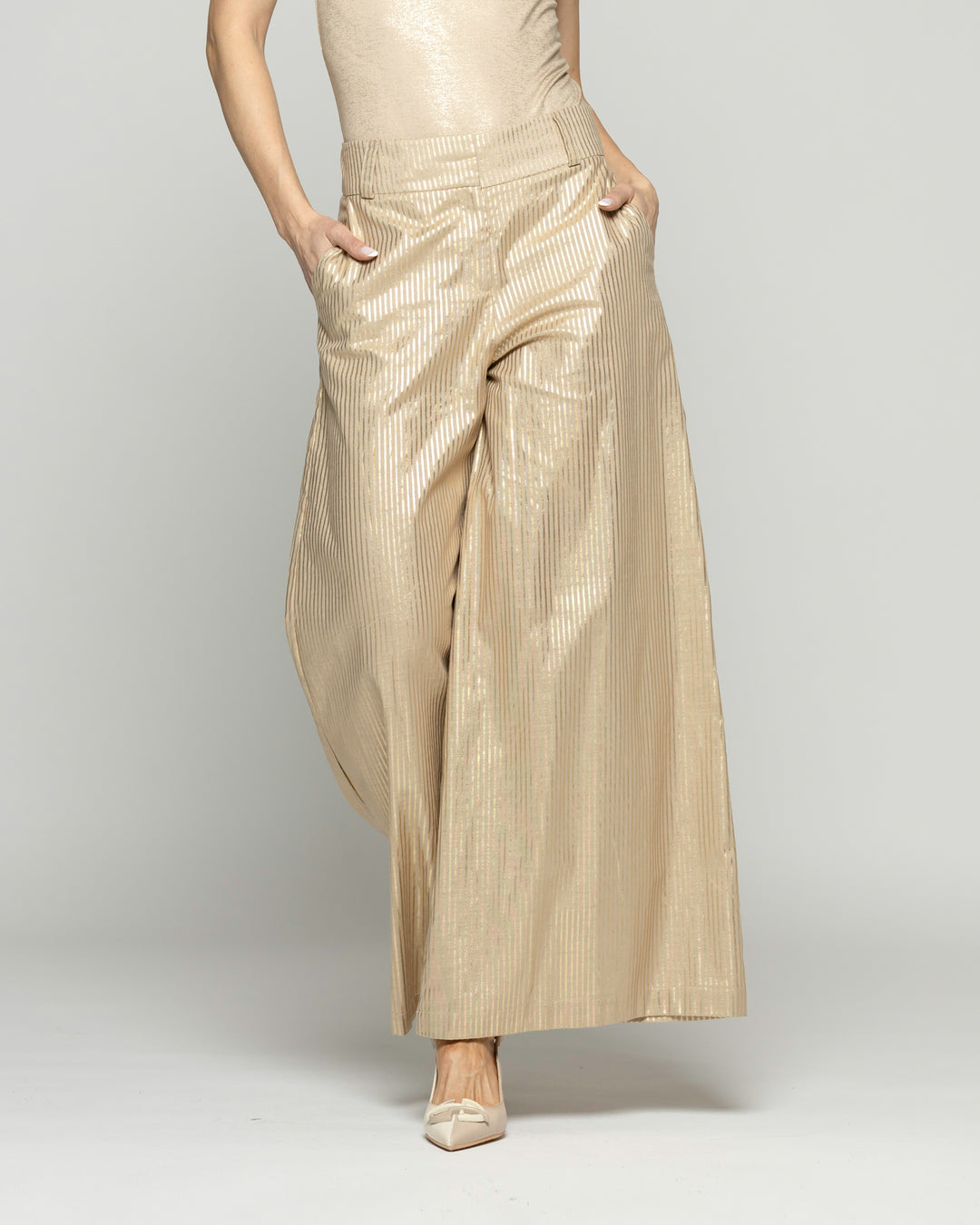 Pantalón Mujer Iris Palazzo Algodón Folia Beige Ludovica