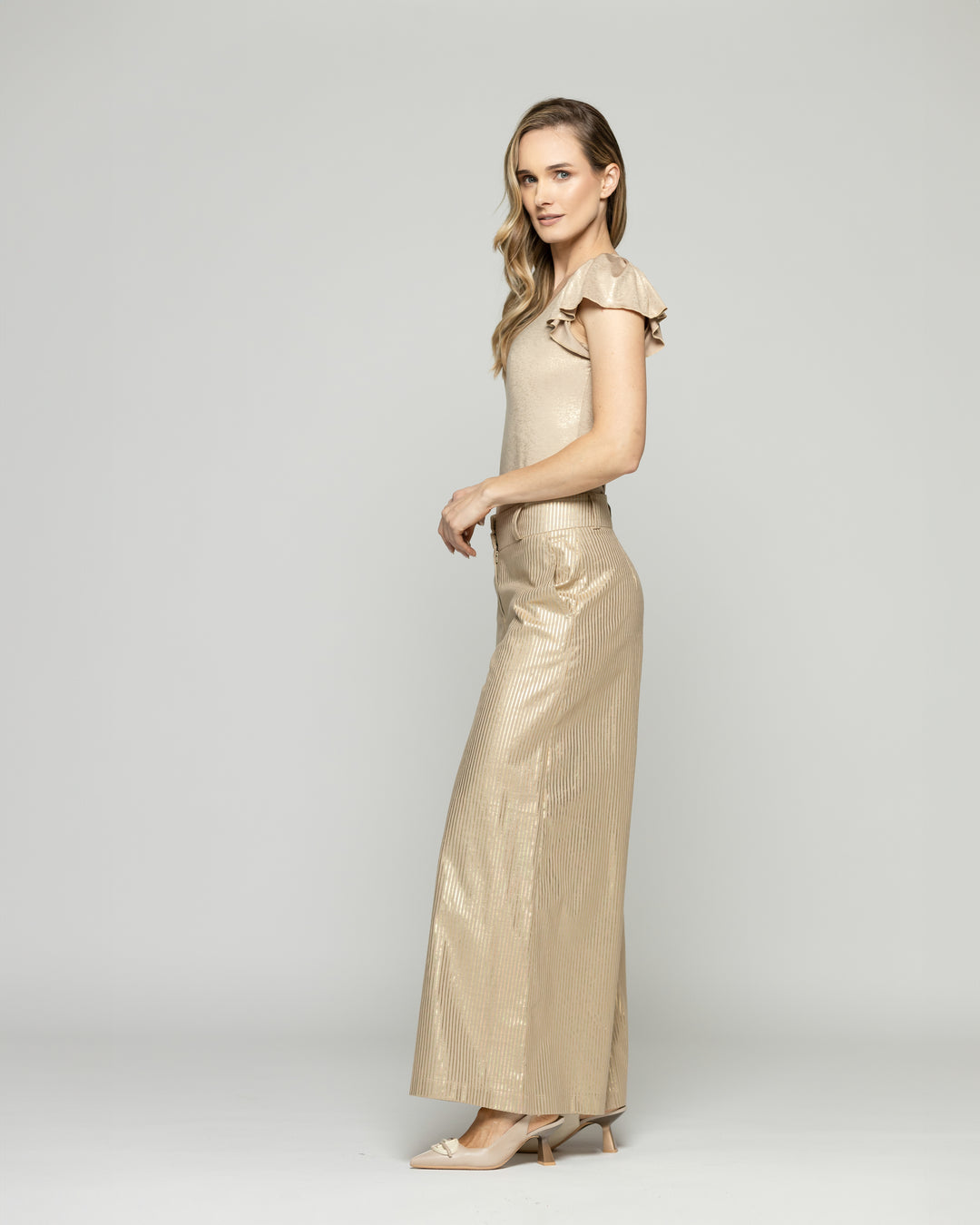 Pantalón Mujer Iris Palazzo Algodón Folia Beige Ludovica