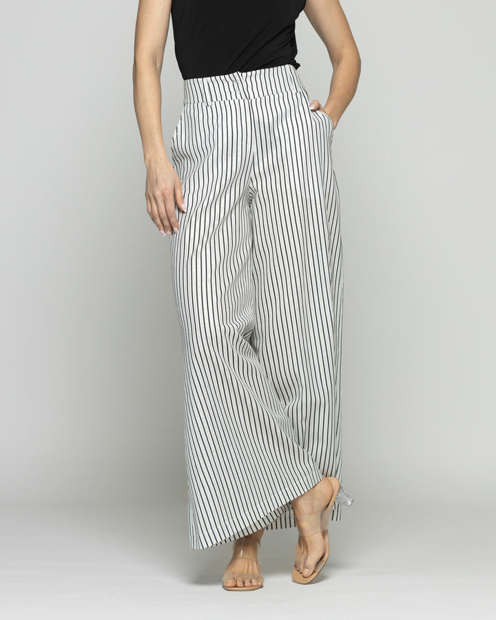 Pantalón Mujer Liatris Largo Clásico Algodón Rayas Negro Y Blanco Ludovica