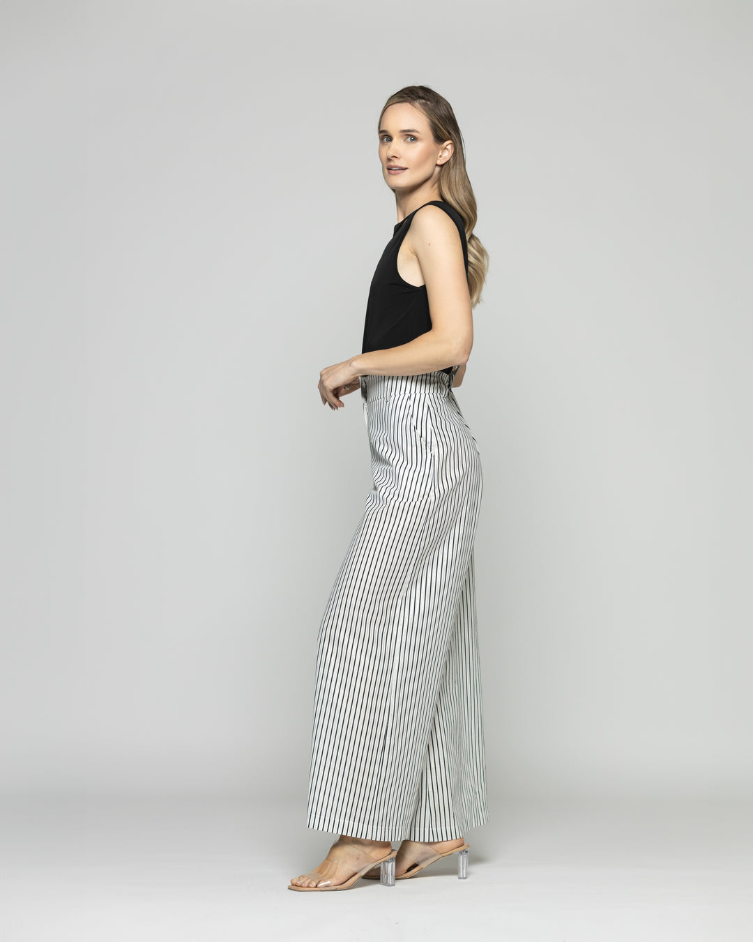 Pantalón Mujer Liatris Largo Clásico Algodón Rayas Negro Y Blanco Ludovica
