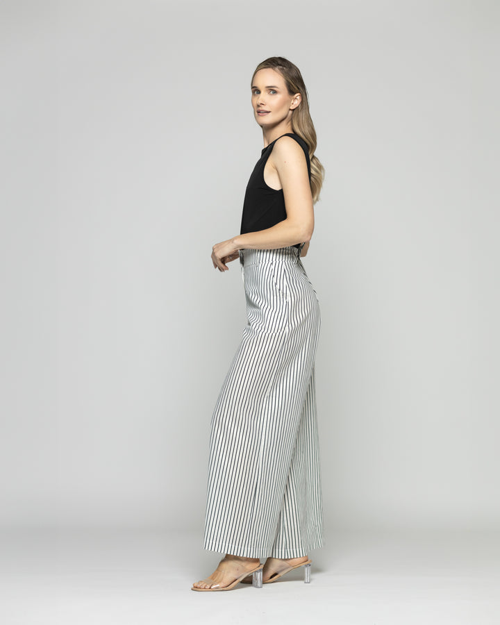 Pantalón Mujer Liatris Largo Clásico Algodón Rayas Negro Y Blanco Ludovica