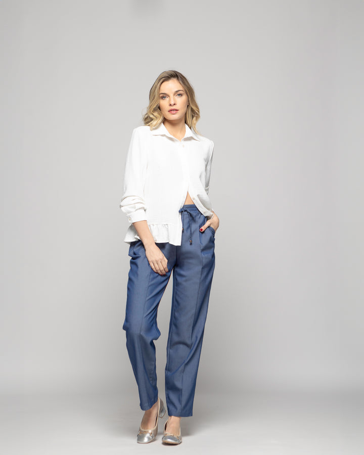 Pantalón Mujer Torenia Viscosa Recto Azul Ludovica
