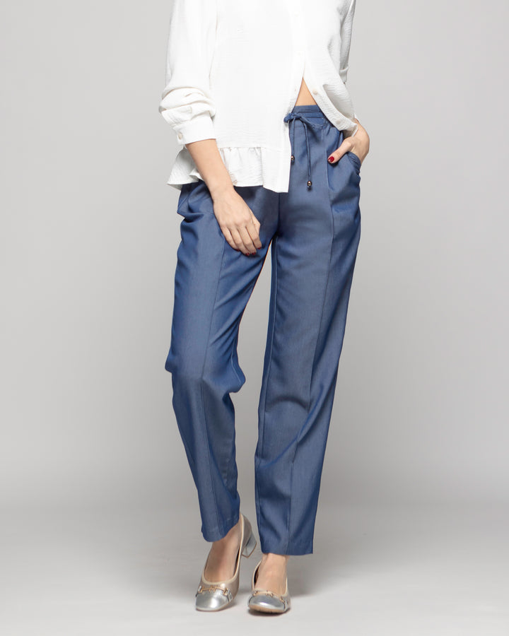 Pantalón Mujer Torenia Viscosa Recto Azul Ludovica