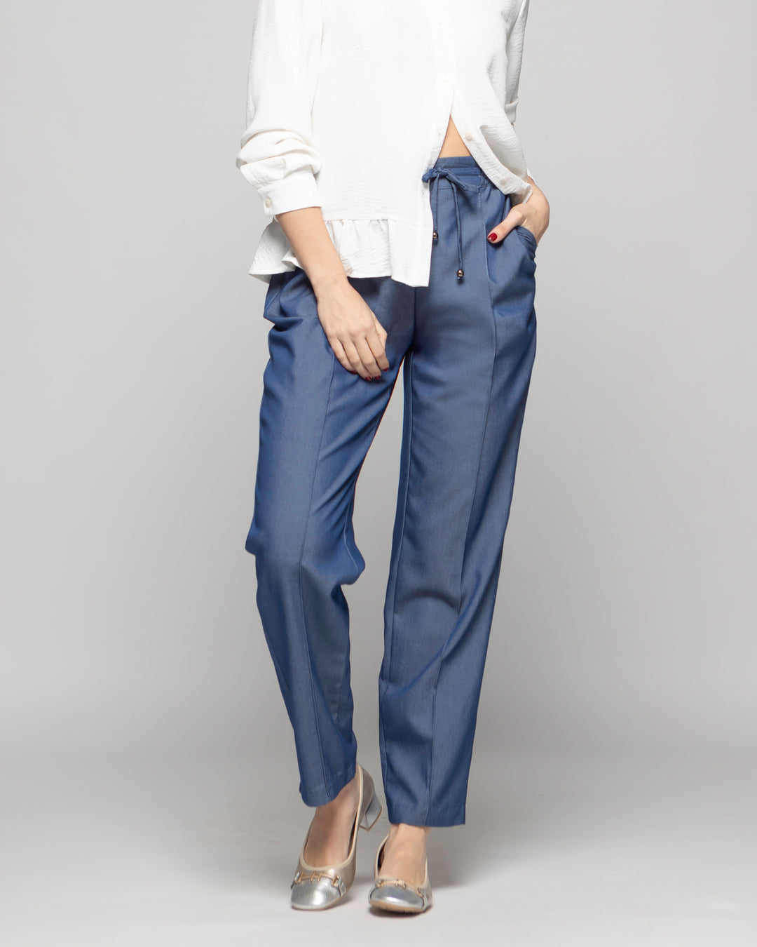 Pantalón Mujer Torenia Viscosa Recto Azul Ludovica