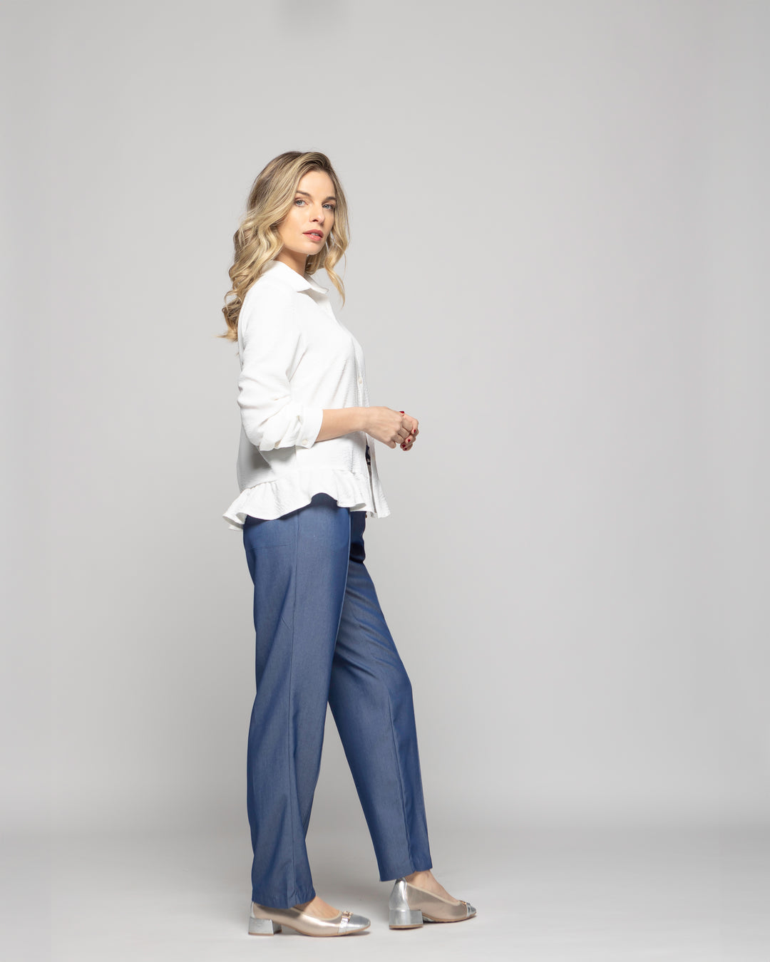 Pantalón Mujer Torenia Viscosa Recto Azul Ludovica