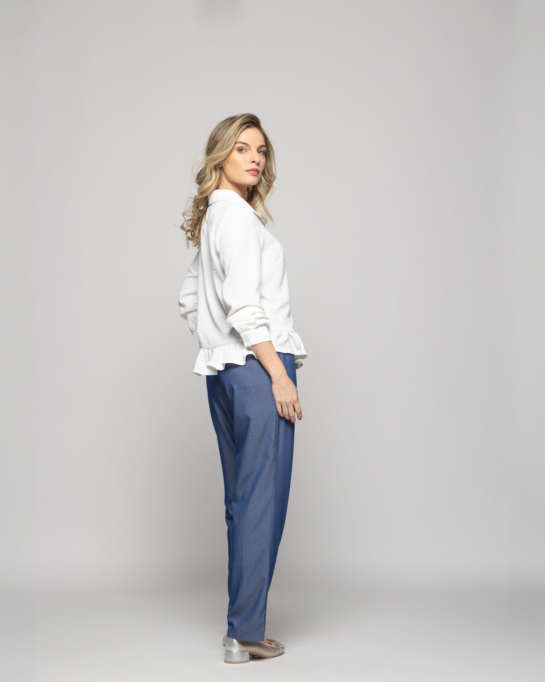 Pantalón Mujer Torenia Viscosa Recto Azul Ludovica