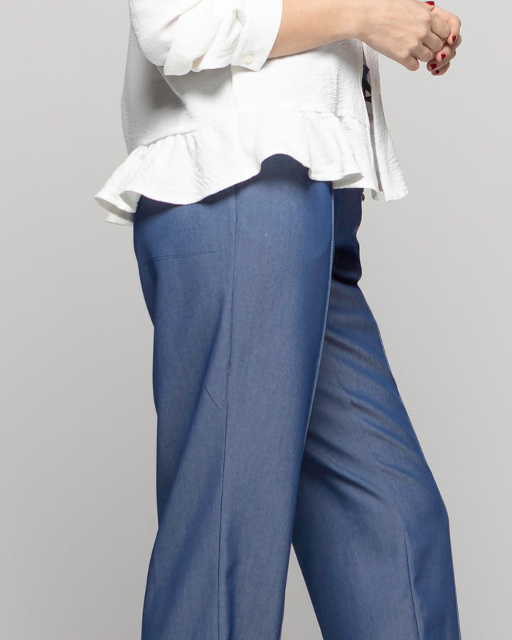 Pantalón Mujer Torenia Viscosa Recto Azul Ludovica