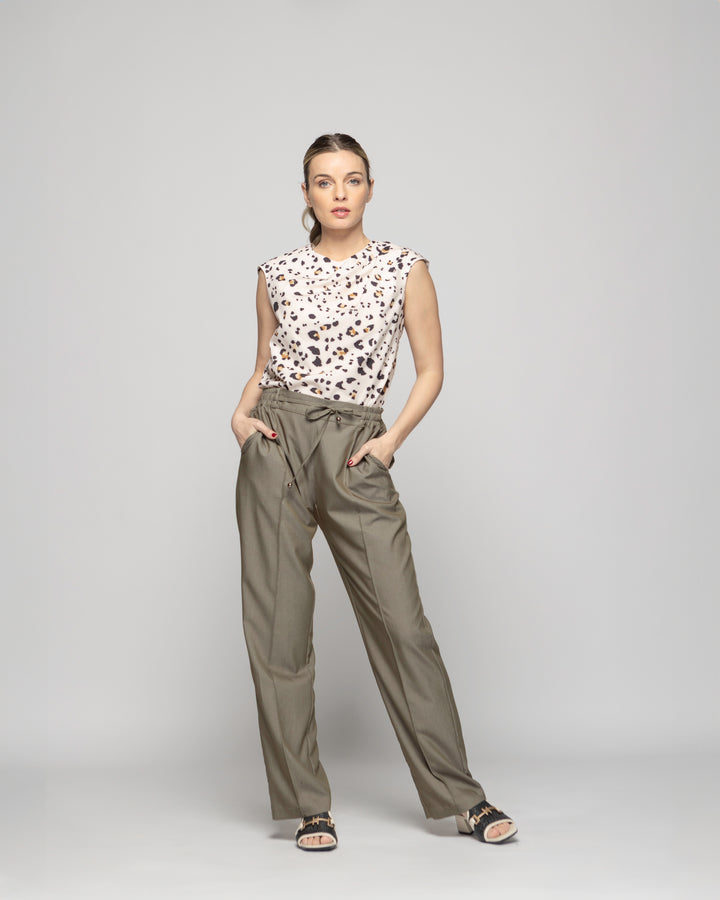 Pantalón Mujer Torenia Viscosa Recto Verde Militar Ludovica