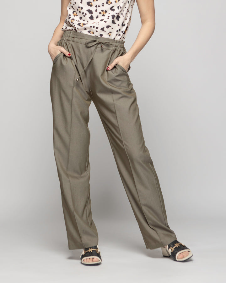 Pantalón Mujer Torenia Viscosa Recto Verde Militar Ludovica