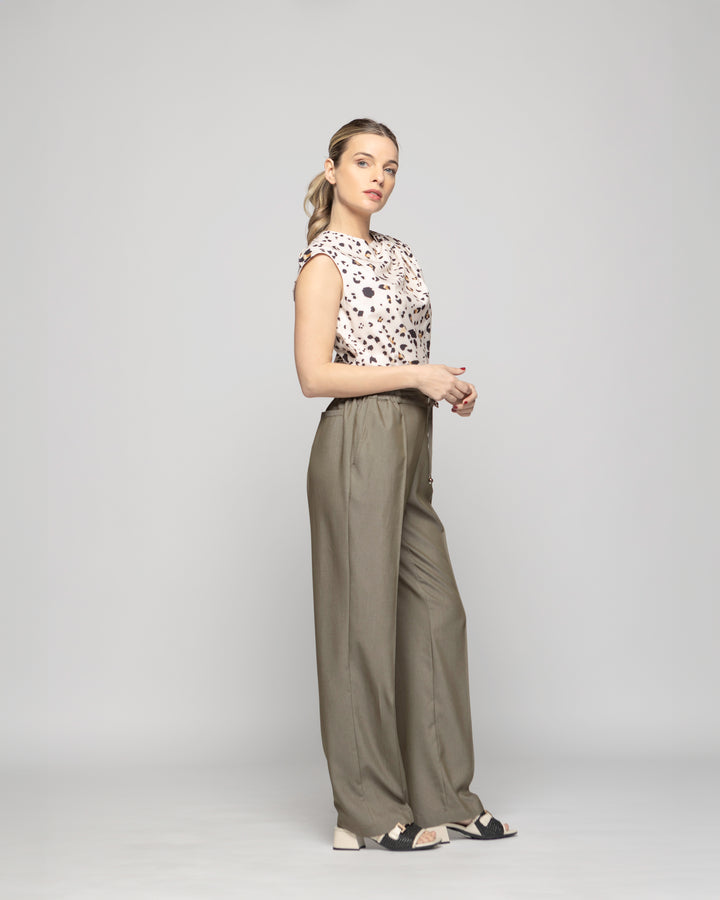Pantalón Mujer Torenia Viscosa Recto Verde Militar Ludovica