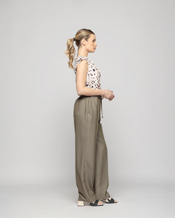 Pantalón Mujer Torenia Viscosa Recto Verde Militar Ludovica