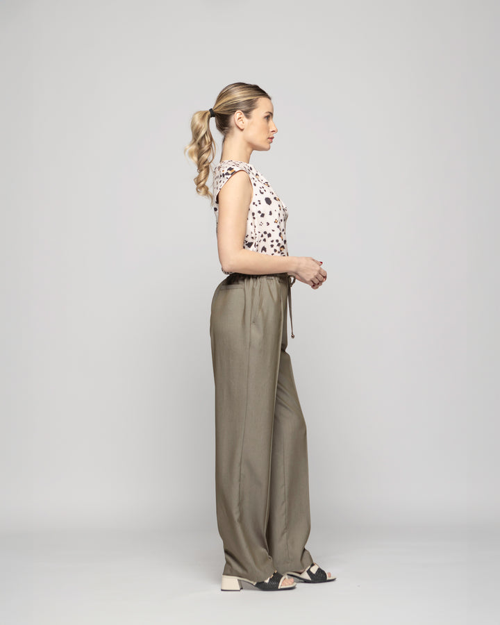 Pantalón Mujer Torenia Viscosa Recto Verde Militar Ludovica