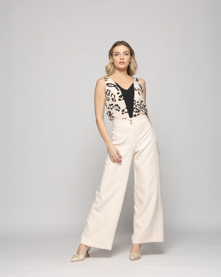 Pantalón Mujer Lotus Palazzo Blanco Crema Ludovica
