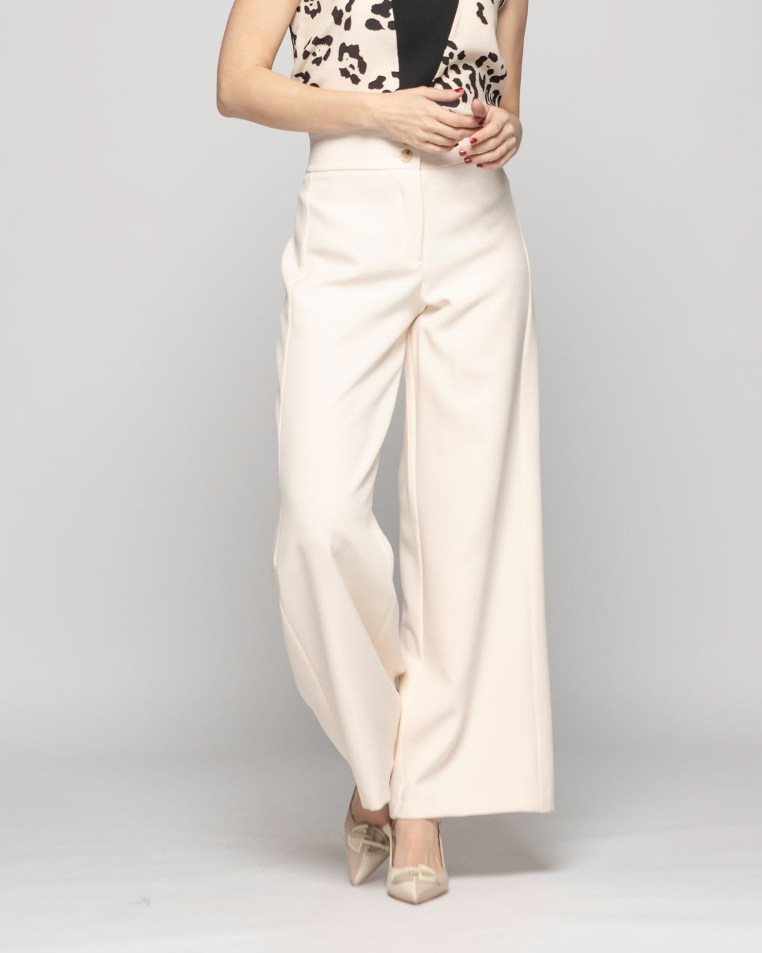 Pantalón Mujer Lotus Palazzo Blanco Crema Ludovica