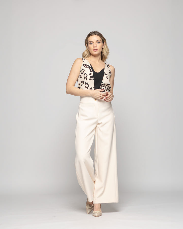 Pantalón Mujer Lotus Palazzo Blanco Crema Ludovica