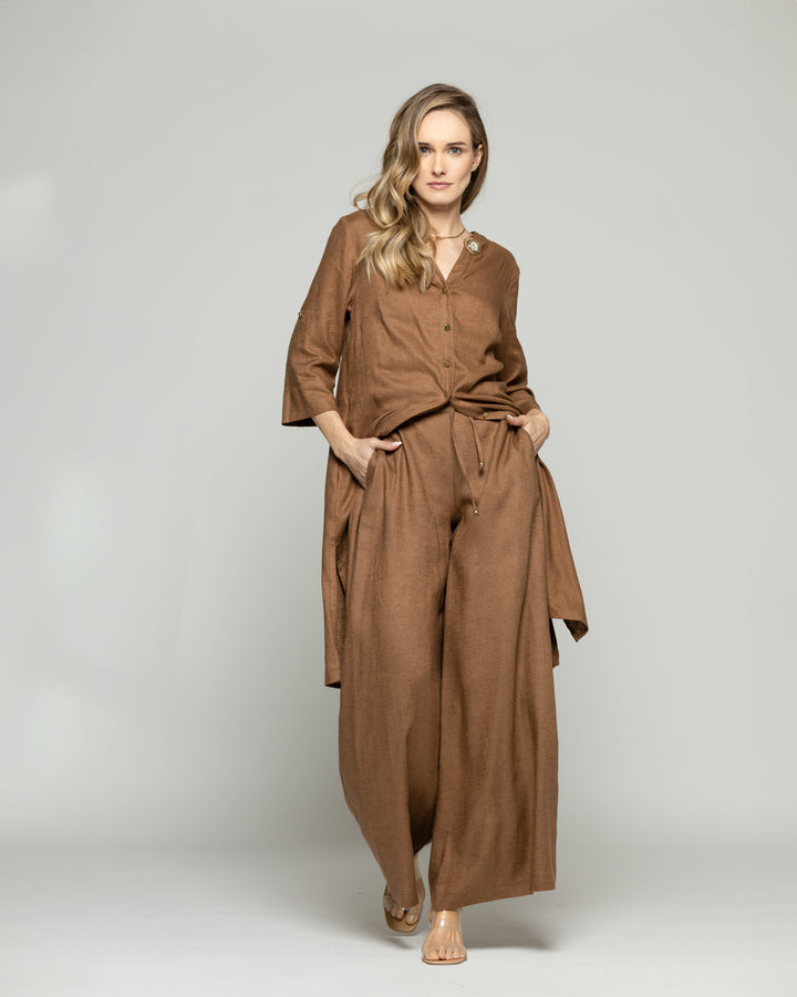 Pantalón Mujer Fresia Viscosa Lino Palazzo Café Moka Ludovica