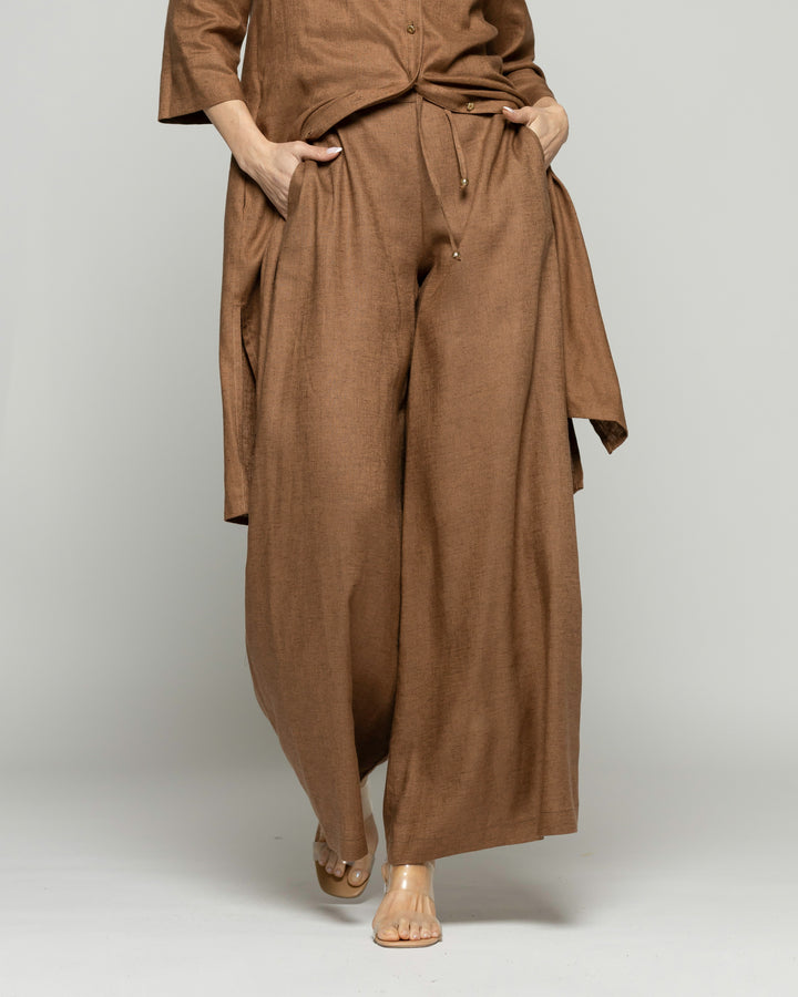 Pantalón Mujer Fresia Viscosa Lino Palazzo Café Moka Ludovica