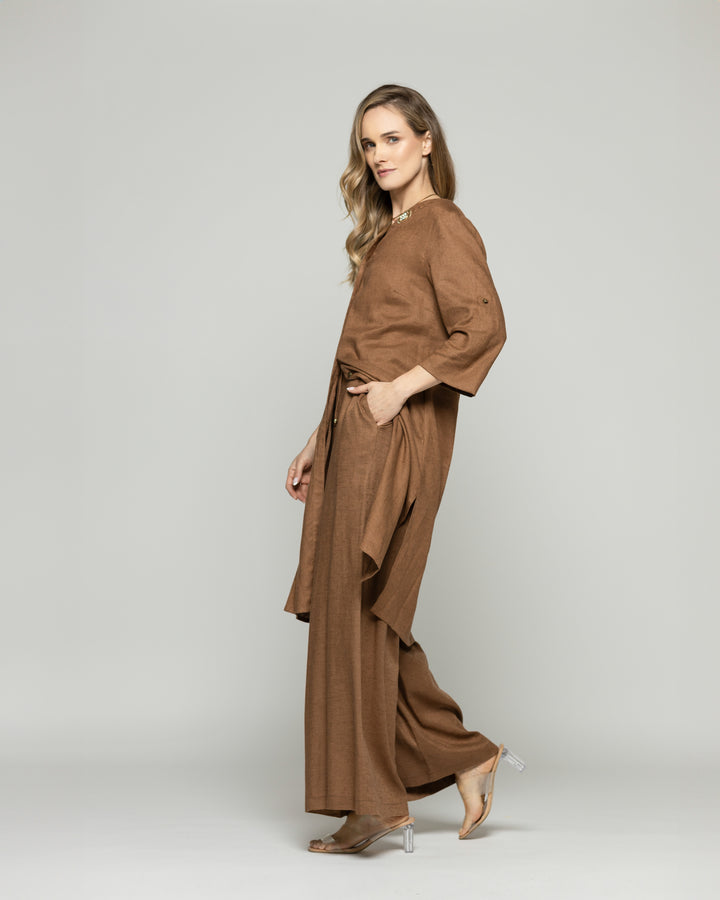 Pantalón Mujer Fresia Viscosa Lino Palazzo Café Moka Ludovica