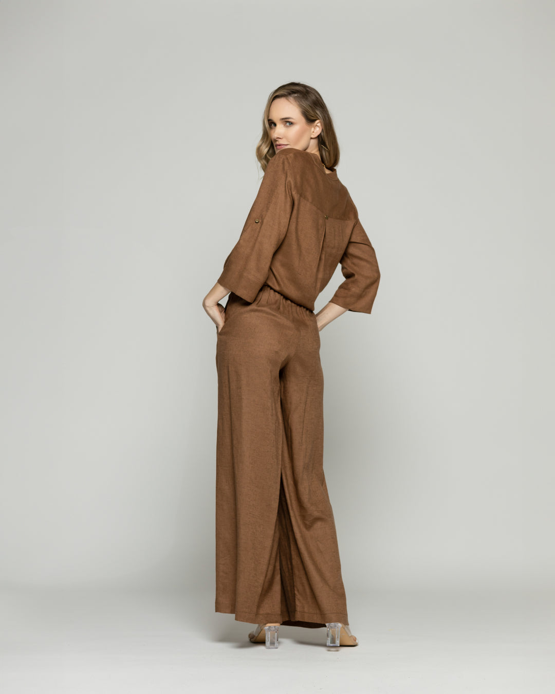 Pantalón Mujer Fresia Viscosa Lino Palazzo Café Moka Ludovica