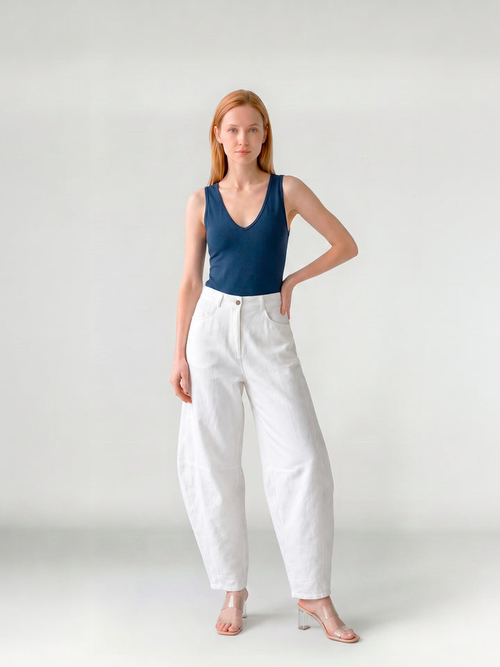 Pantalón Mujer Magdalena Pierna Ancha Blanco Ludovica