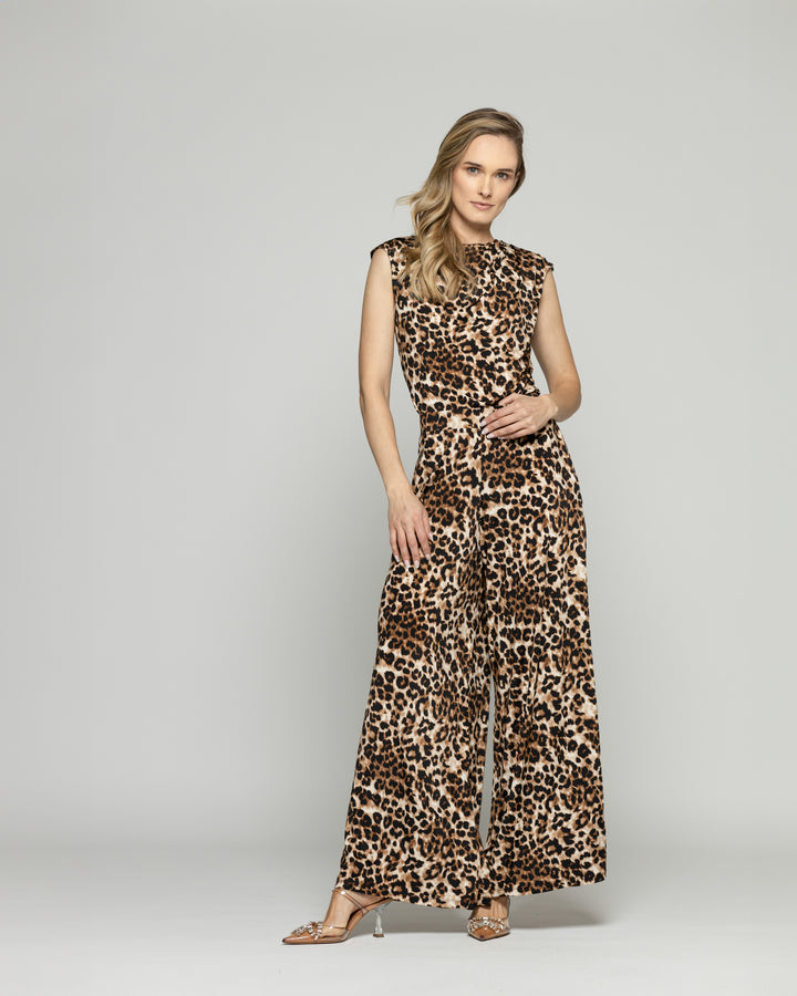 Pantalón Mujer Manzanilla Palazzo Animal Print Café Ludovica