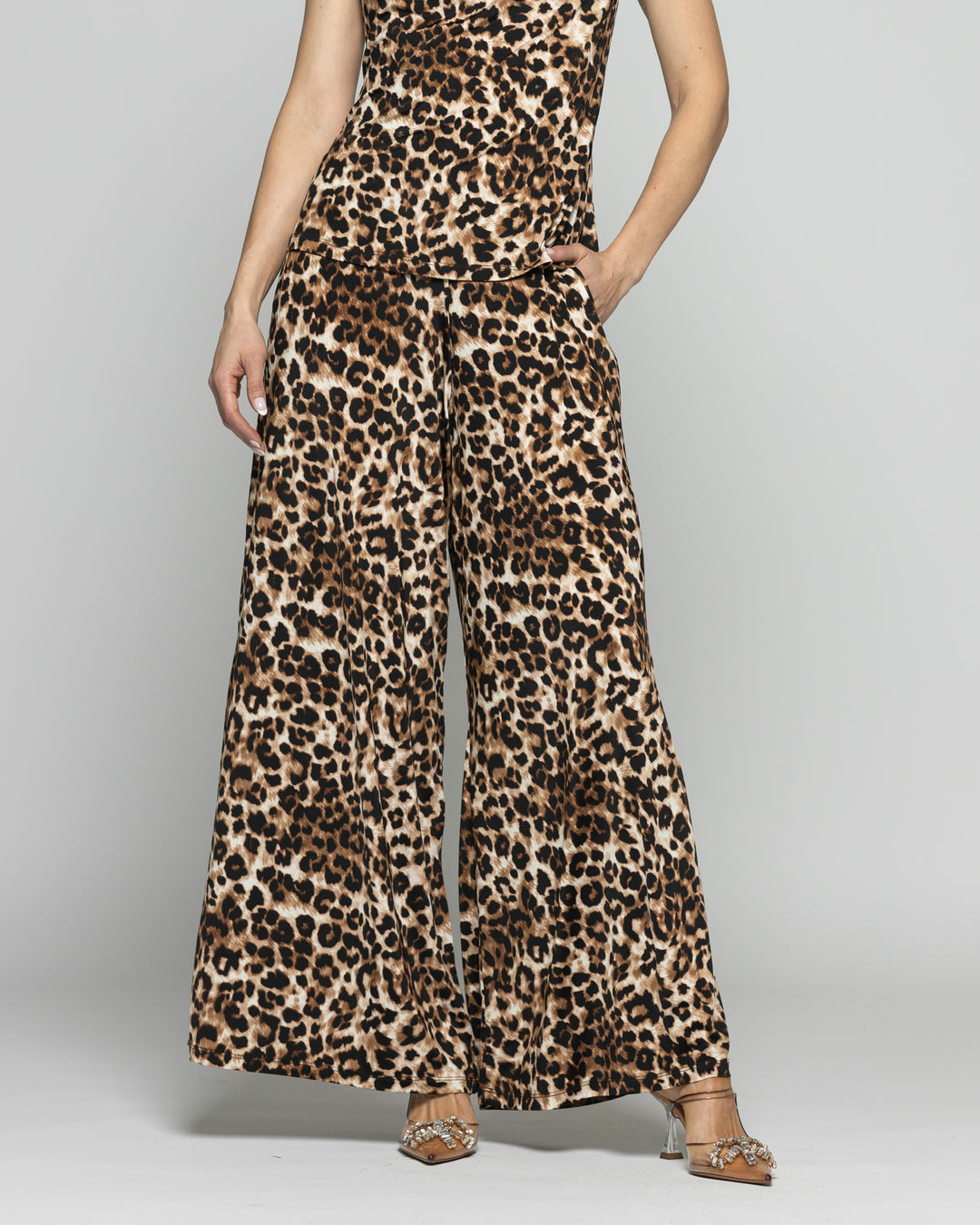 Pantalón Mujer Manzanilla Palazzo Animal Print Café Ludovica