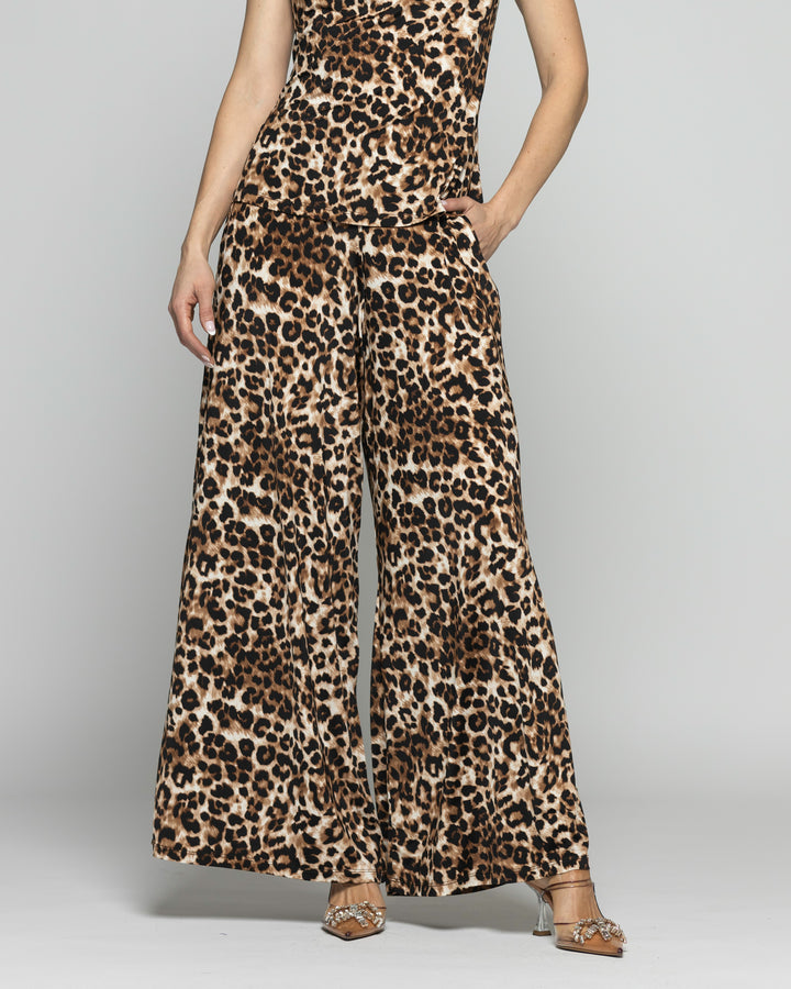 Pantalón Mujer Manzanilla Palazzo Animal Print Café Ludovica