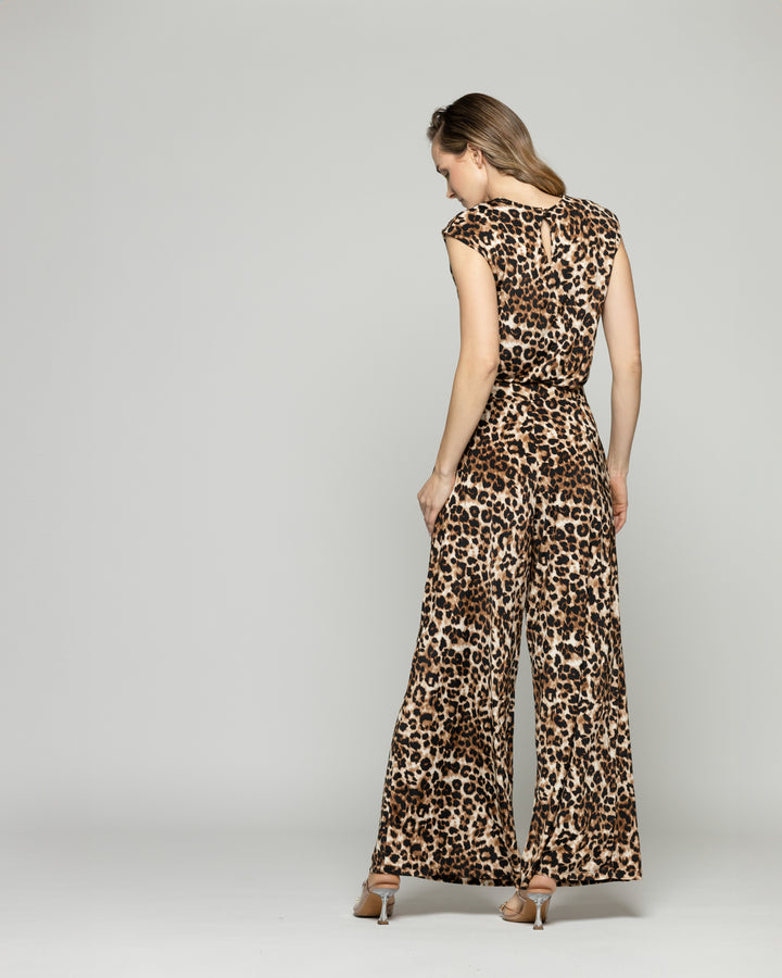 Pantalón Mujer Manzanilla Palazzo Animal Print Café Ludovica