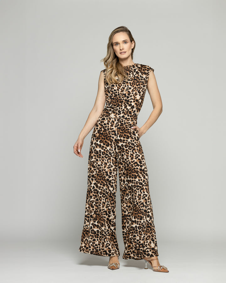 Pantalón Mujer Manzanilla Palazzo Animal Print Café Ludovica