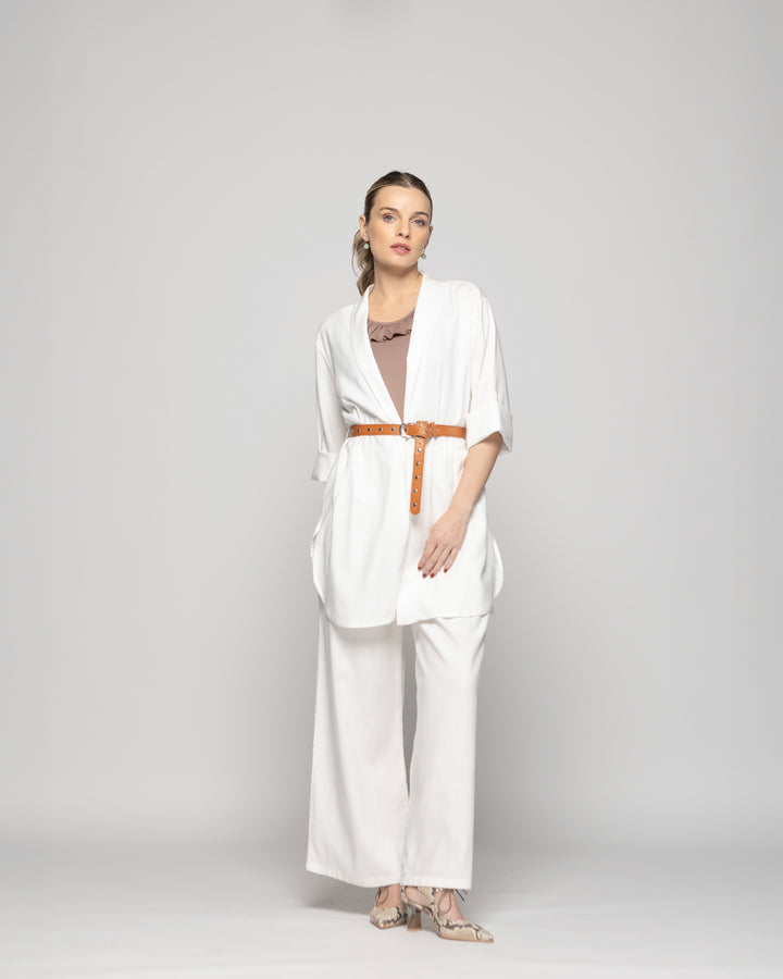 Túnica Kimono Mujer Verbena Manga 3/4 Con Cinturón Blanco Crudo Ludovica