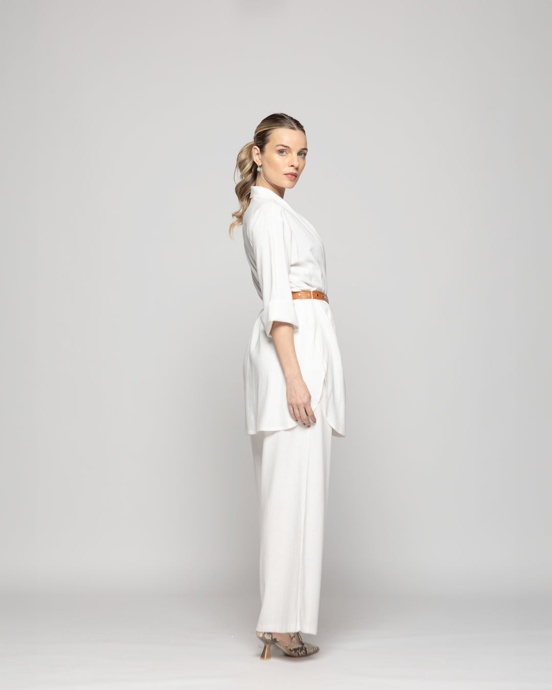 Túnica Kimono Mujer Verbena Manga 3/4 Con Cinturón Blanco Crudo Ludovica