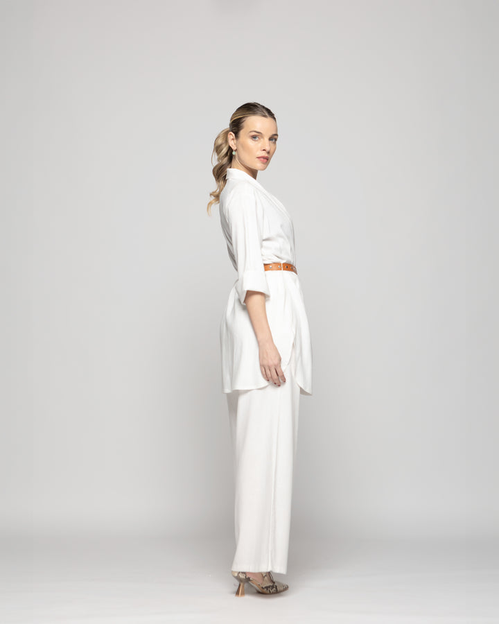 Túnica Kimono Mujer Verbena Manga 3/4 Con Cinturón Blanco Crudo Ludovica