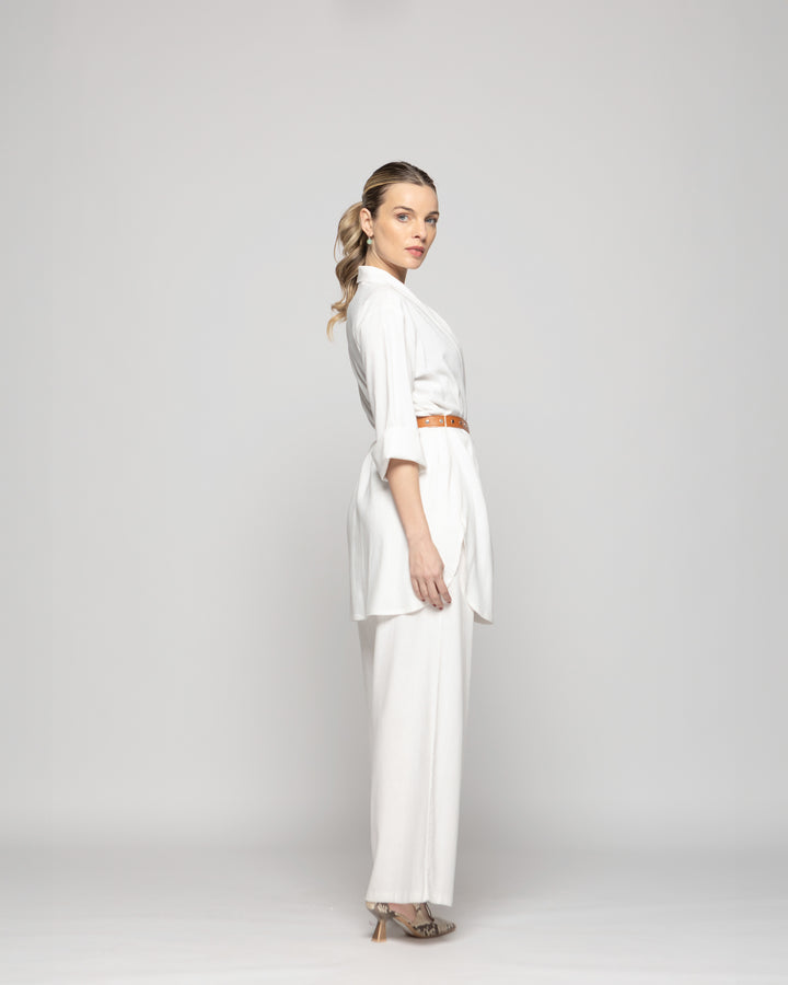 Túnica Kimono Mujer Verbena Manga 3/4 Con Cinturón Blanco Crudo Ludovica