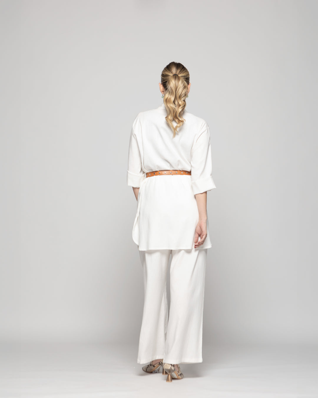 Túnica Kimono Mujer Verbena Manga 3/4 Con Cinturón Blanco Crudo Ludovica