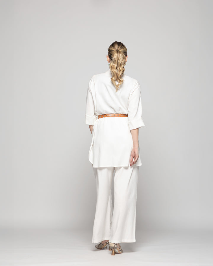 Túnica Kimono Mujer Verbena Manga 3/4 Con Cinturón Blanco Crudo Ludovica