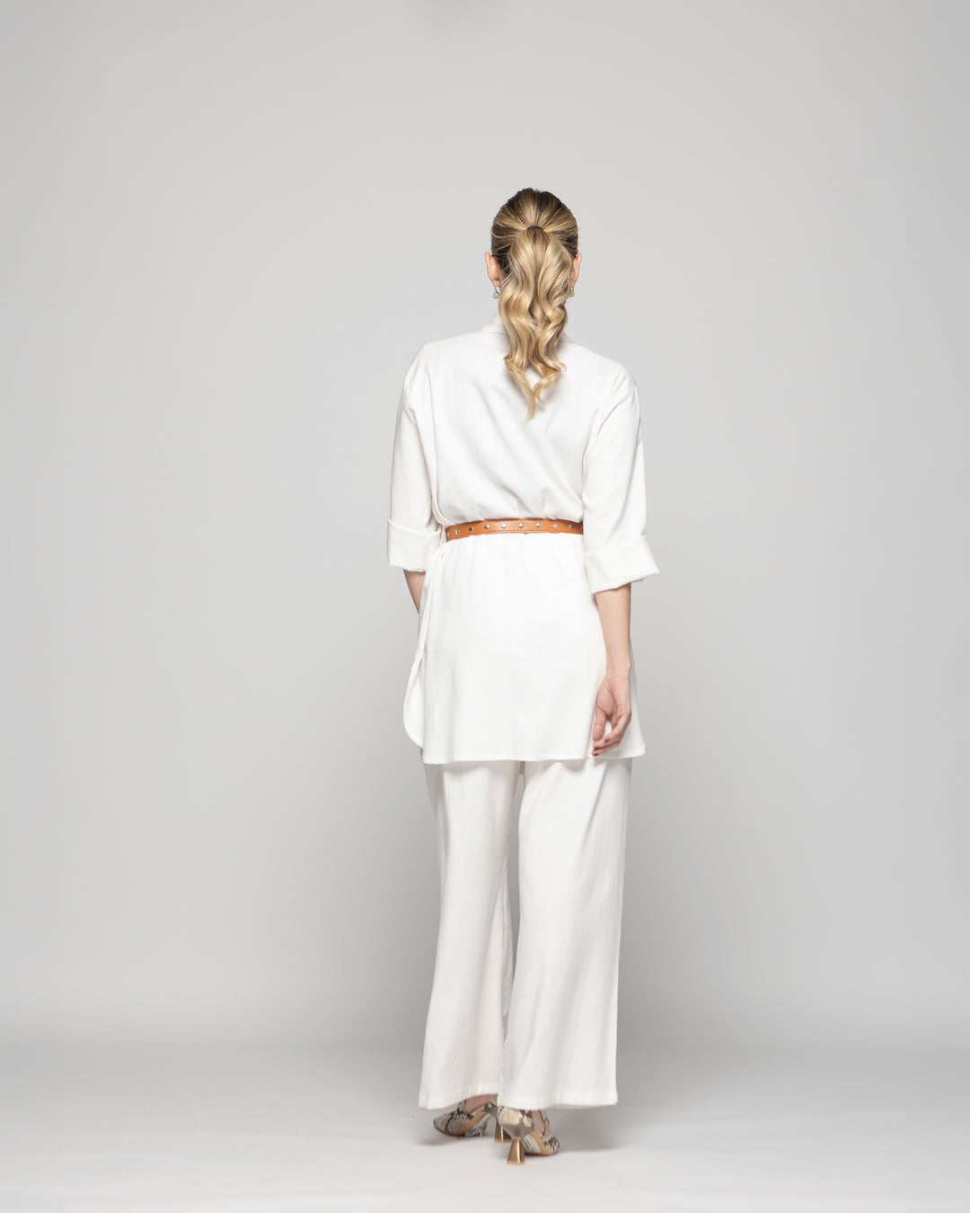 Túnica Kimono Mujer Verbena Manga 3/4 Con Cinturón Blanco Crudo Ludovica