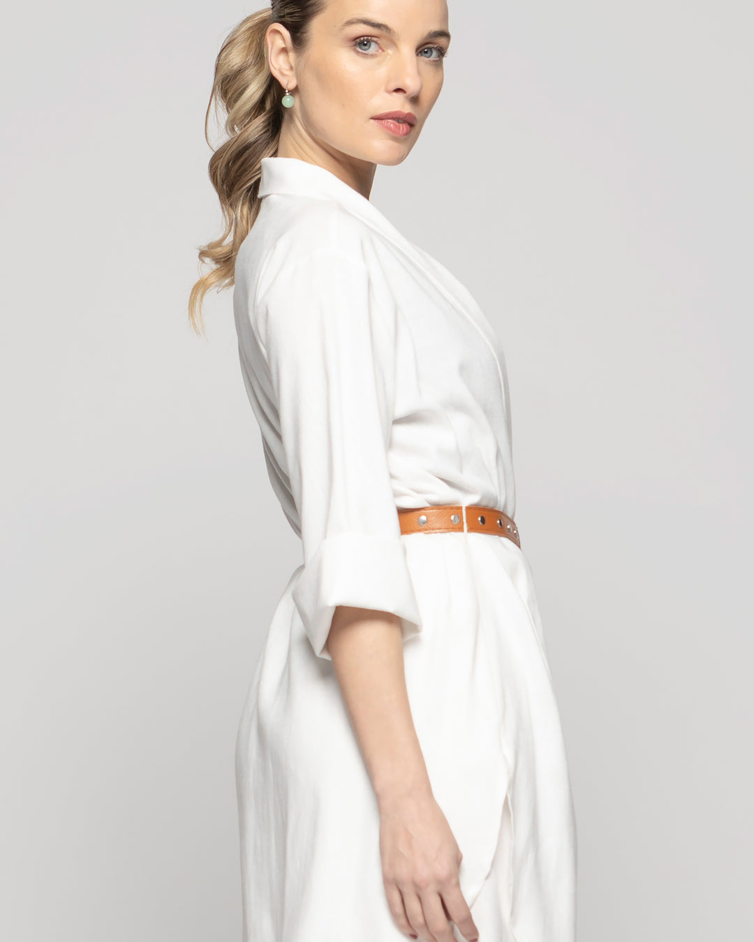 Túnica Kimono Mujer Verbena Manga 3/4 Con Cinturón Blanco Crudo Ludovica