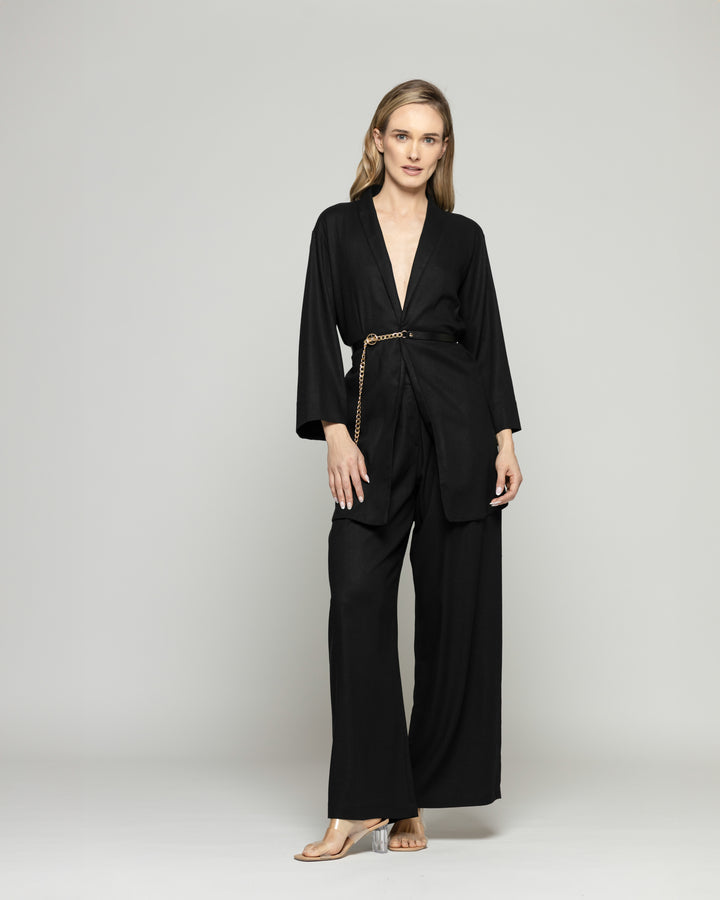 Túnica Kimono Mujer Verbena Manga 3/4 Con Cinturón Negro Ludovica