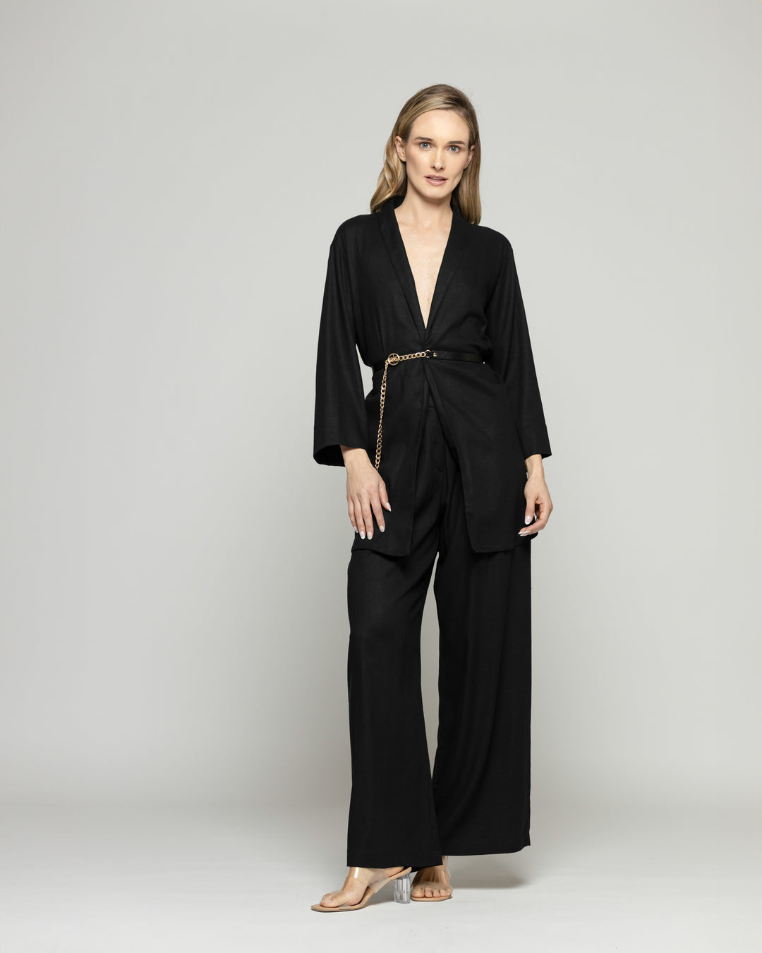 Túnica Kimono Mujer Verbena Manga 3/4 Con Cinturón Negro Ludovica