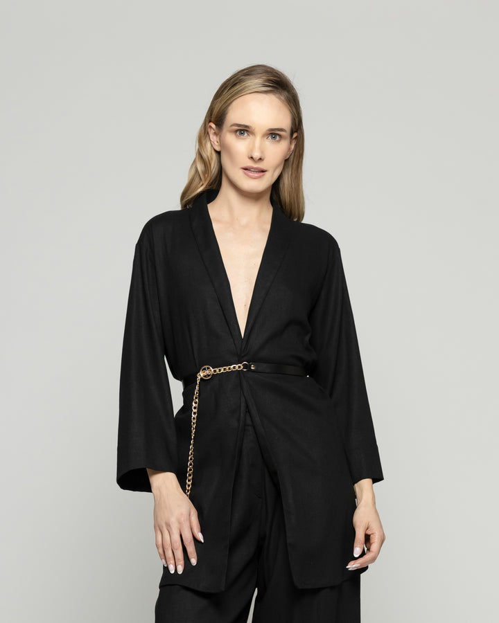 Túnica Kimono Mujer Verbena Manga 3/4 Con Cinturón Negro Ludovica