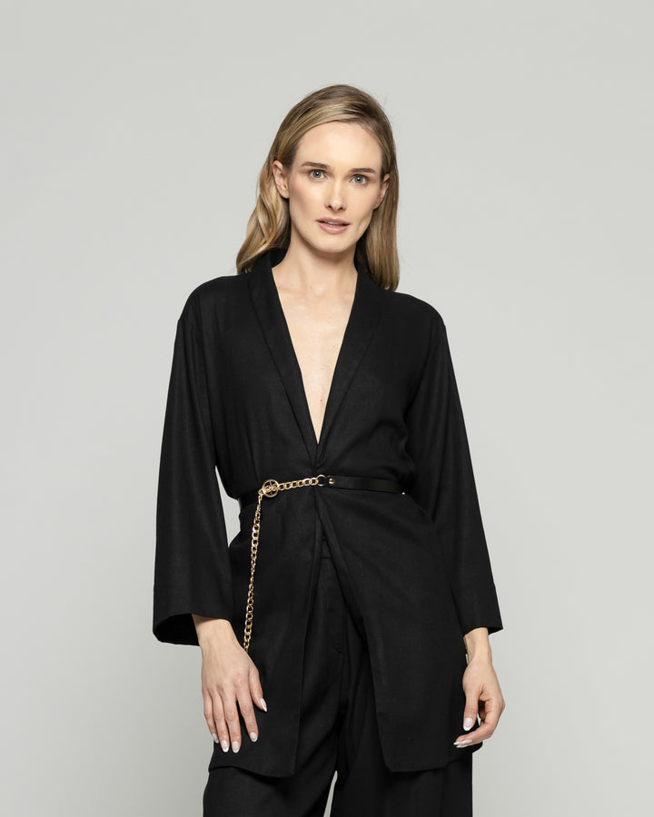 Túnica Kimono Mujer Verbena Manga 3/4 Con Cinturón Negro Ludovica
