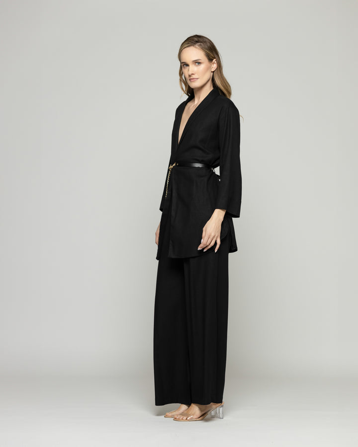 Túnica Kimono Mujer Verbena Manga 3/4 Con Cinturón Negro Ludovica