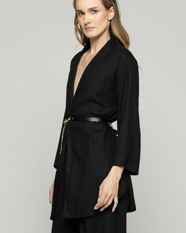 Túnica Kimono Mujer Verbena Manga 3/4 Con Cinturón Negro Ludovica