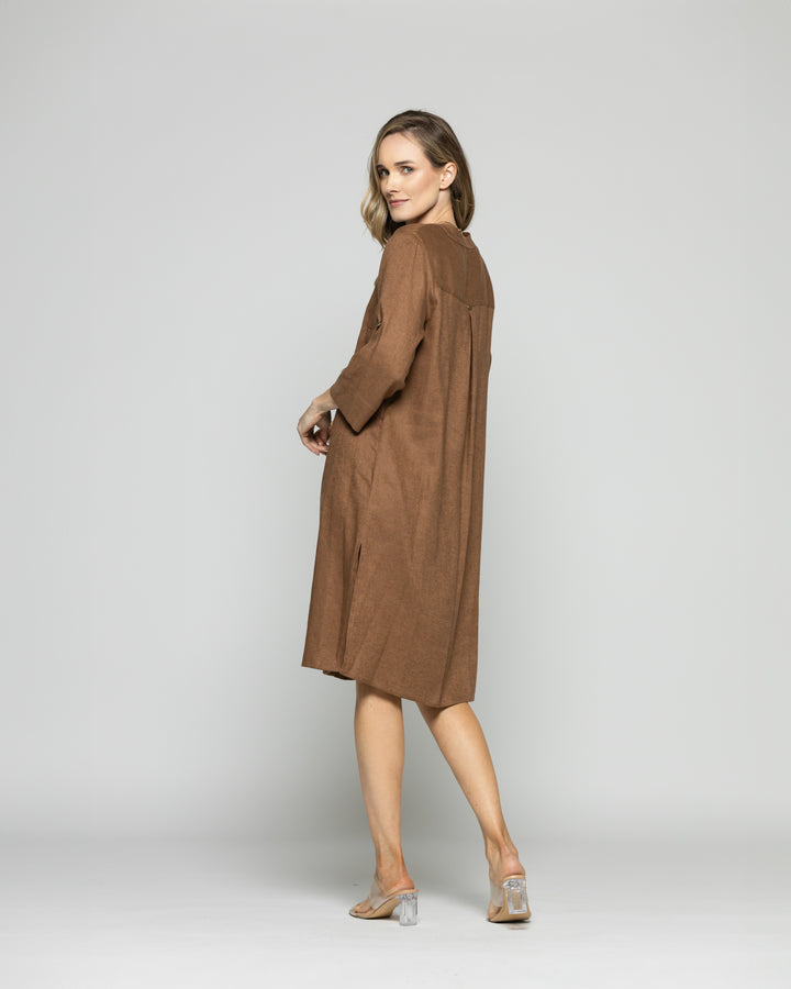 Túnica Vestido Mujer Vinca Camisero Cuello Mao Manga 3/4 Café Moka Ludovica
