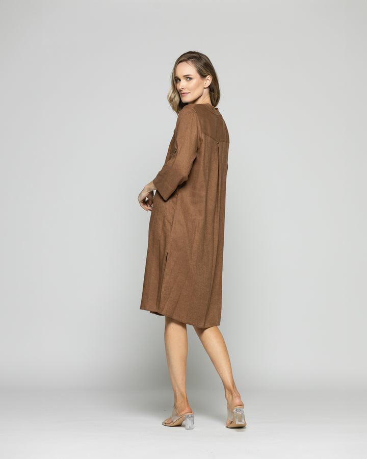 Túnica Vestido Mujer Vinca Camisero Cuello Mao Manga 3/4 Café Moka Ludovica