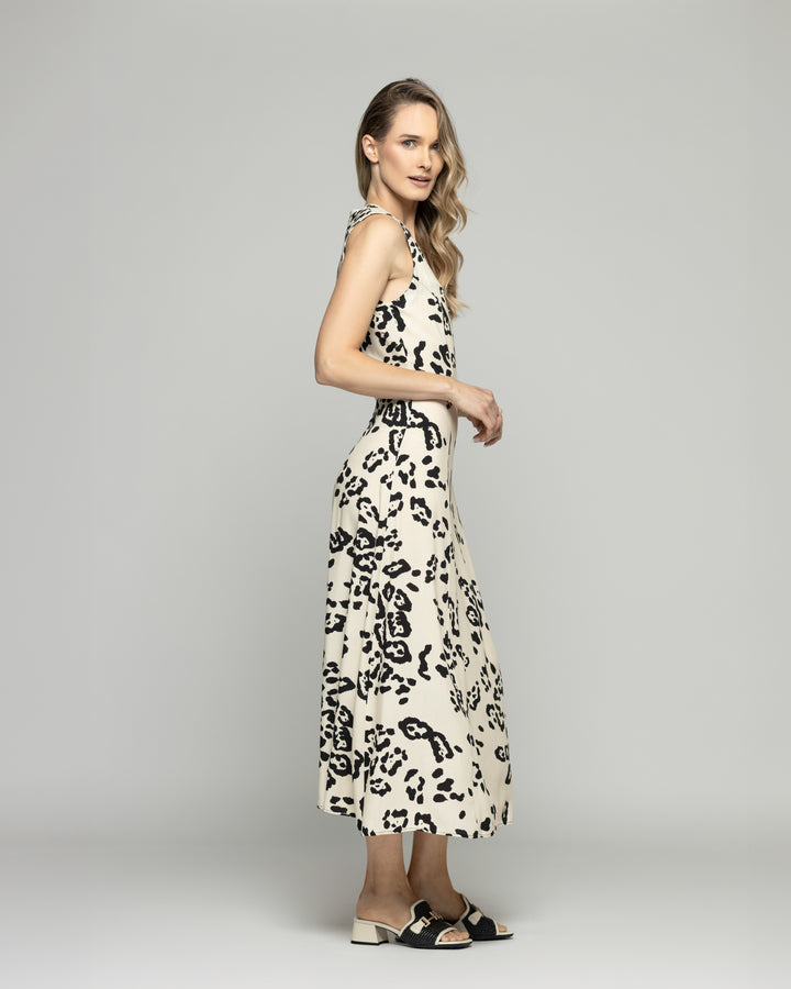 Vestido Mujer Vanda Midi Viscosa Sin Mangas Estampado Beige Ludovica