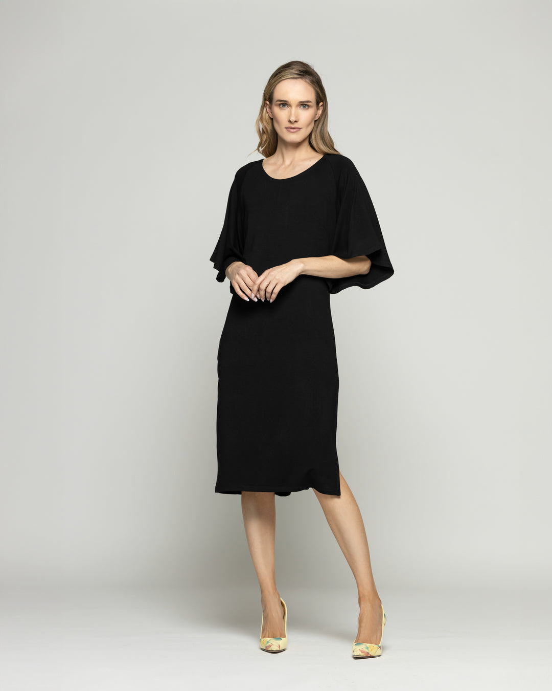 Vestido Mujer Zinnia Manga Murciélago Cuello Redondo Negro Ludovica