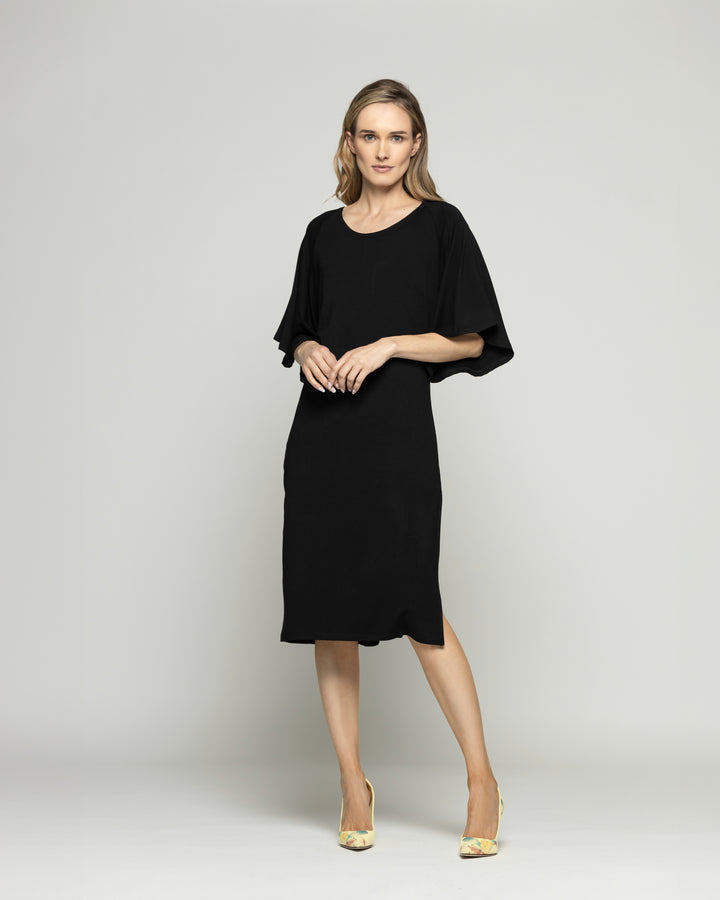 Vestido Mujer Zinnia Manga Murciélago Cuello Redondo Negro Ludovica